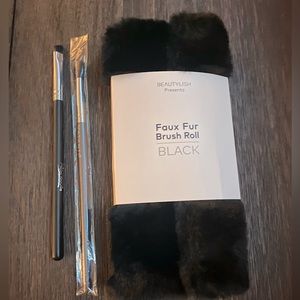 New. Unused.  Vasanti/Aesthetica eye makeup brushes and faux fur brush roll.